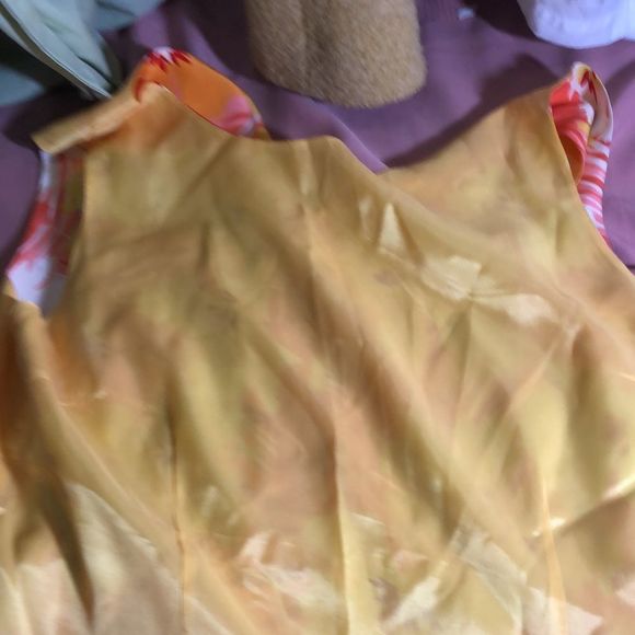 100% silk sheath dress/Casual Corner/ yellows, oranges/white/sleeveless/lined - Picture 10 of 14